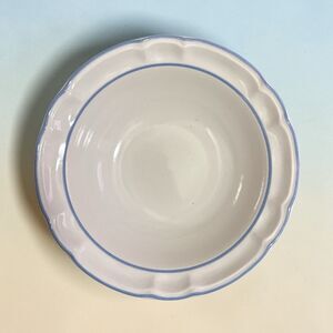 Cordella Bluet Cereal Bowls 6 7/8" Stoneware Blue Trim Scalloped Floral Set 4